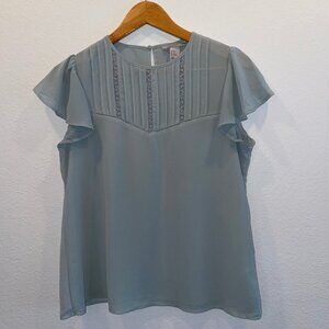 Pale blue H&M blouse with ruffled cap sleeves